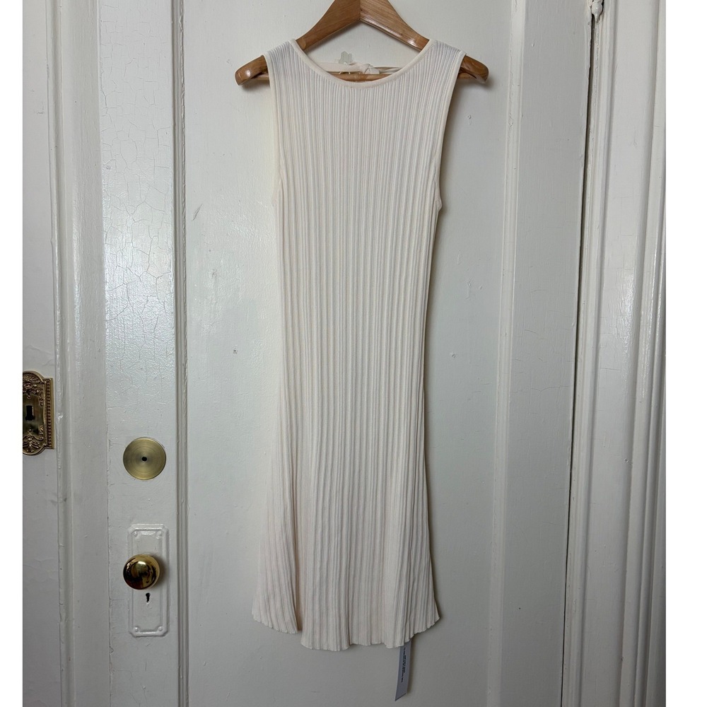 Princess Polly Mayok Mini Dress Cream Tall Ribbed Open Back Sleeveless US 12 NWT